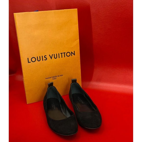 Louis Vuitton Uniformes Uniform Black Suede Logo Tabs Ballet Flats 39 1/2 M - Picture 2 of 15